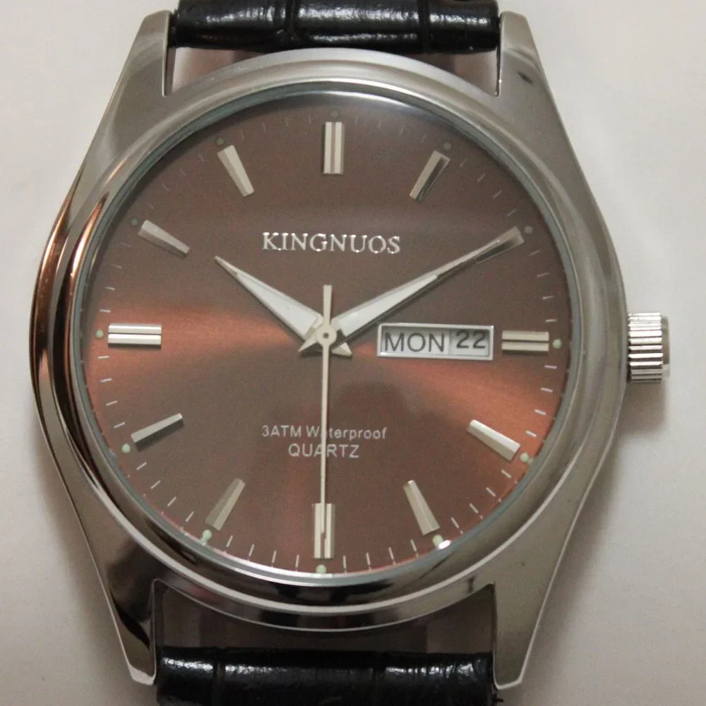 Men's Contemporary Dress Watch Silver Case Black Leather Watch Strap 40mm